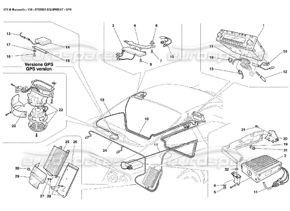 Ferrari 575M Maranello Stereo Equipment GPS Parts Diagram