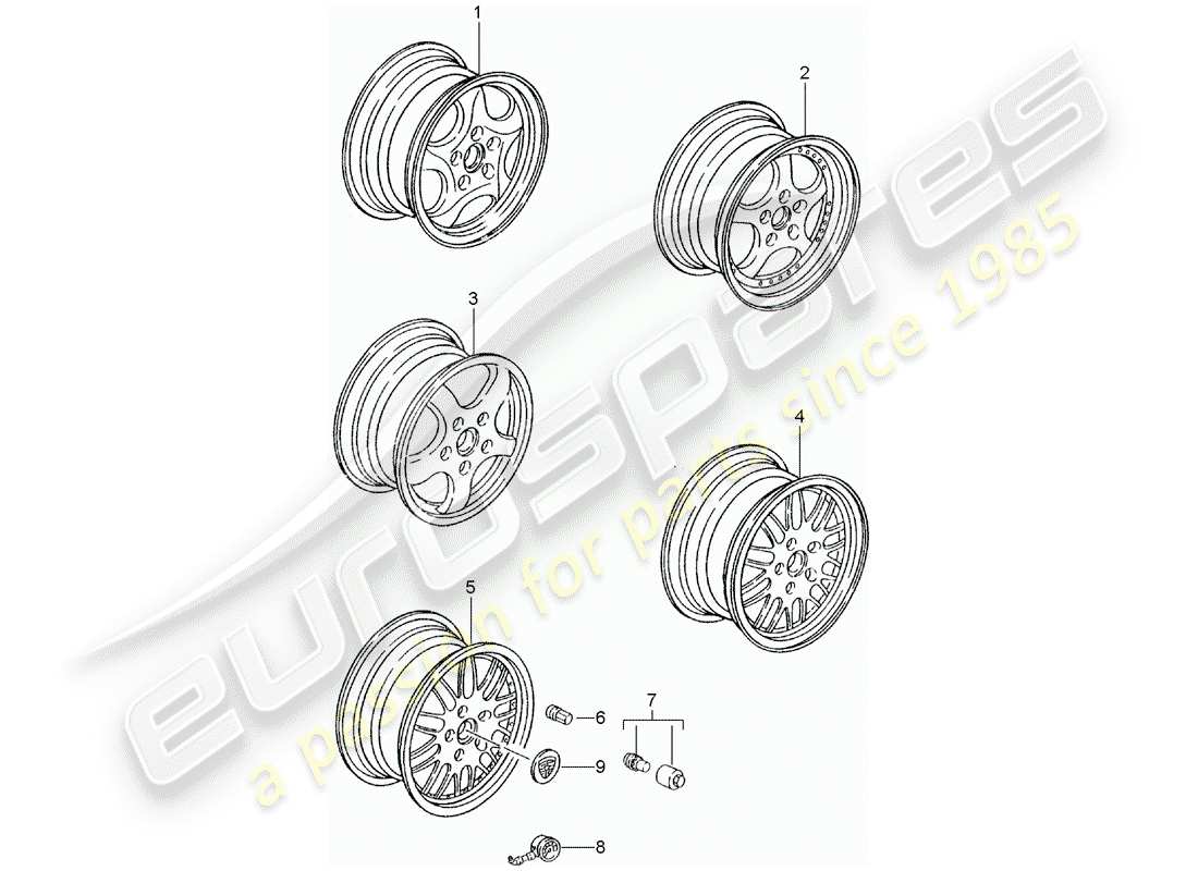 Porsche Tequipment catalogue (1988) ALLOY WHEEL Part Diagram