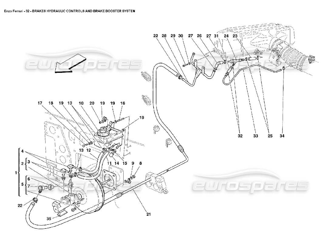 Ferrari Enzo Brakes Hydraulic Controls and Brake Booster System Parts Diagram