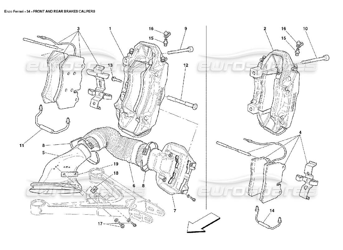 Ferrari Enzo Front and Rear Brakes Calipers Parts Diagram