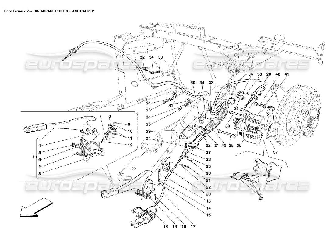 Ferrari Enzo Hand Brake Control and Caliper Parts Diagram