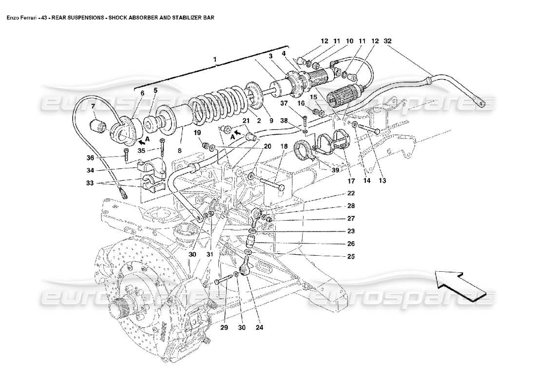 Ferrari Enzo Rear Suspensions Shock Absorber and Stabilizer Bar Parts Diagram