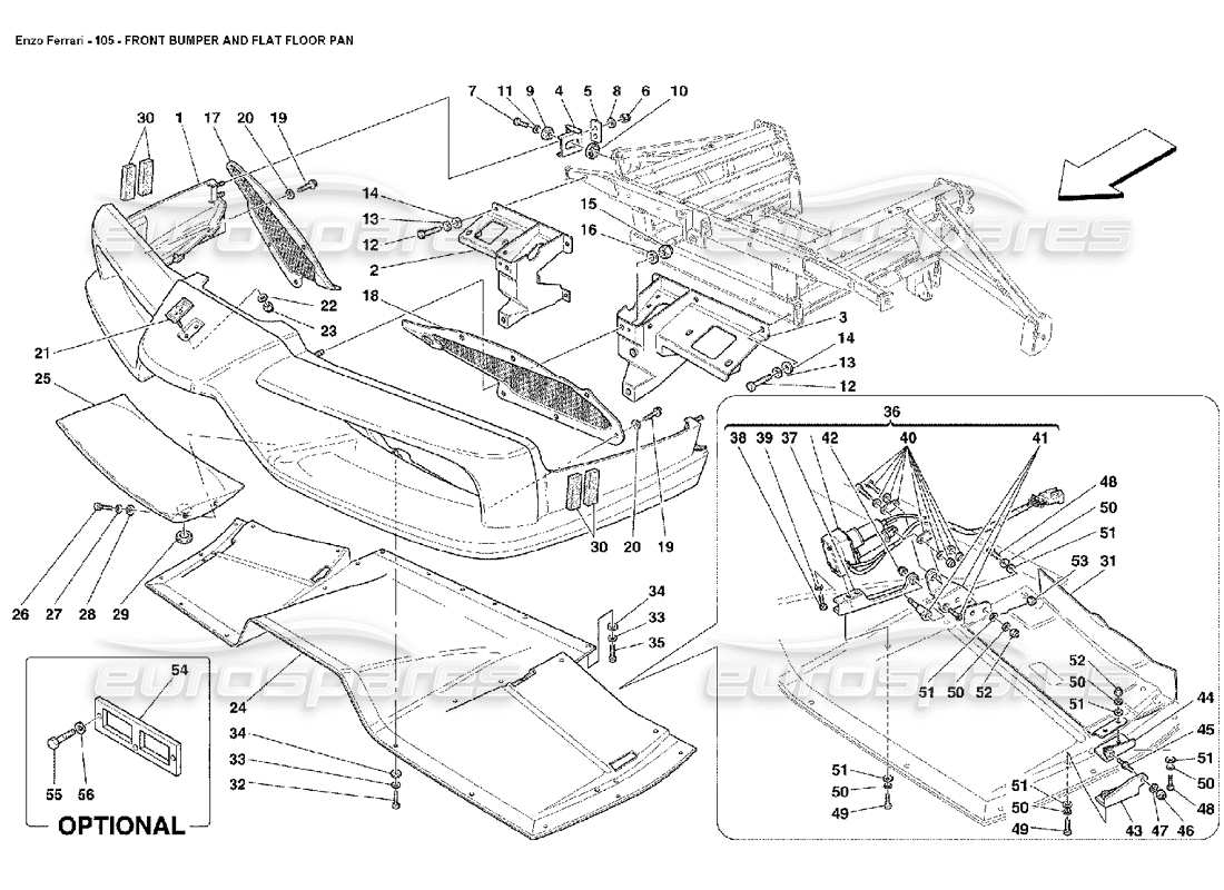 Ferrari Enzo Front Bumper and Flat Floor Pan Parts Diagram