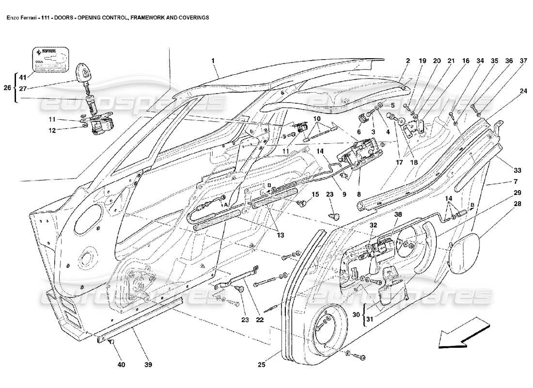 Ferrari Enzo Doors - Opening Control, Framework and Coverings Parts Diagram