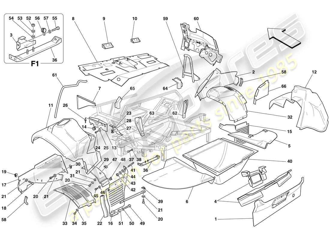 Ferrari 575 Superamerica Rear Structures and Components Parts Diagram