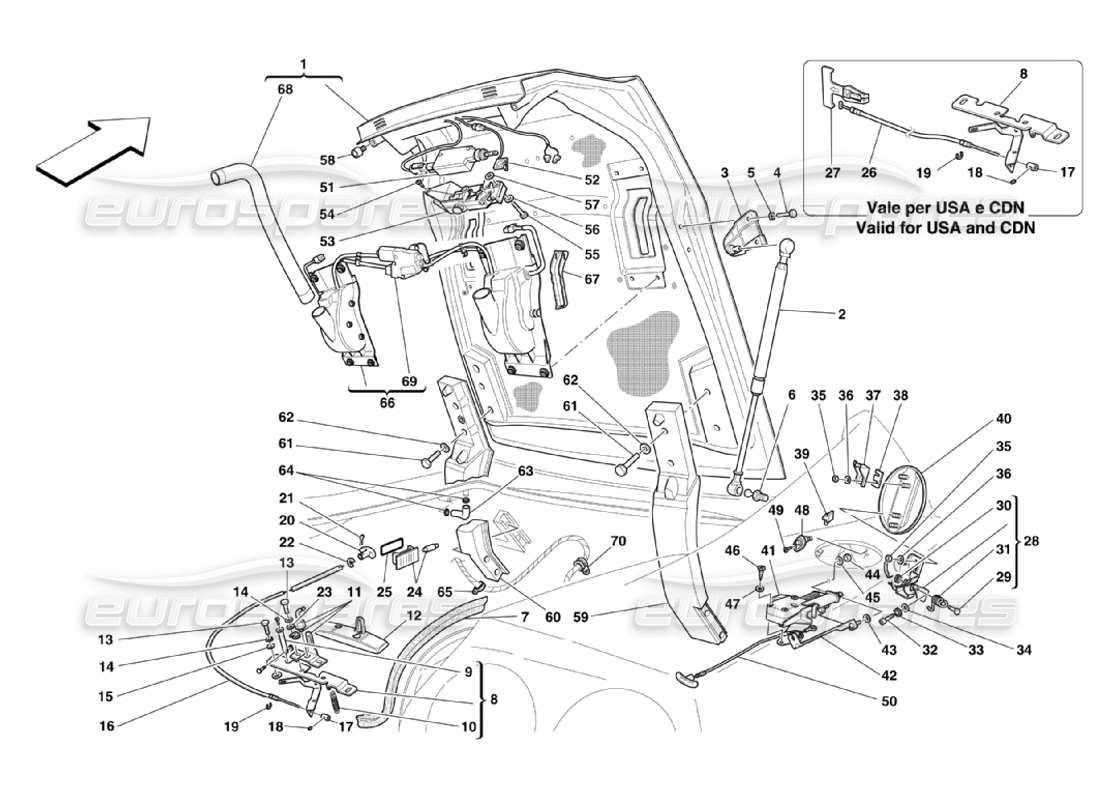 Ferrari 575 Superamerica Boot Door and Petrol Cover Parts Diagram