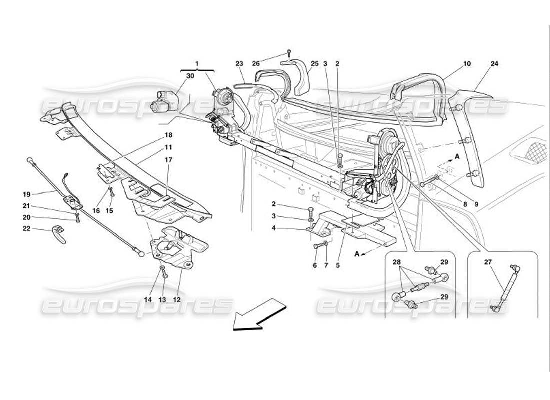 Ferrari 575 Superamerica Sun Roof Movement and Closing Part Diagram