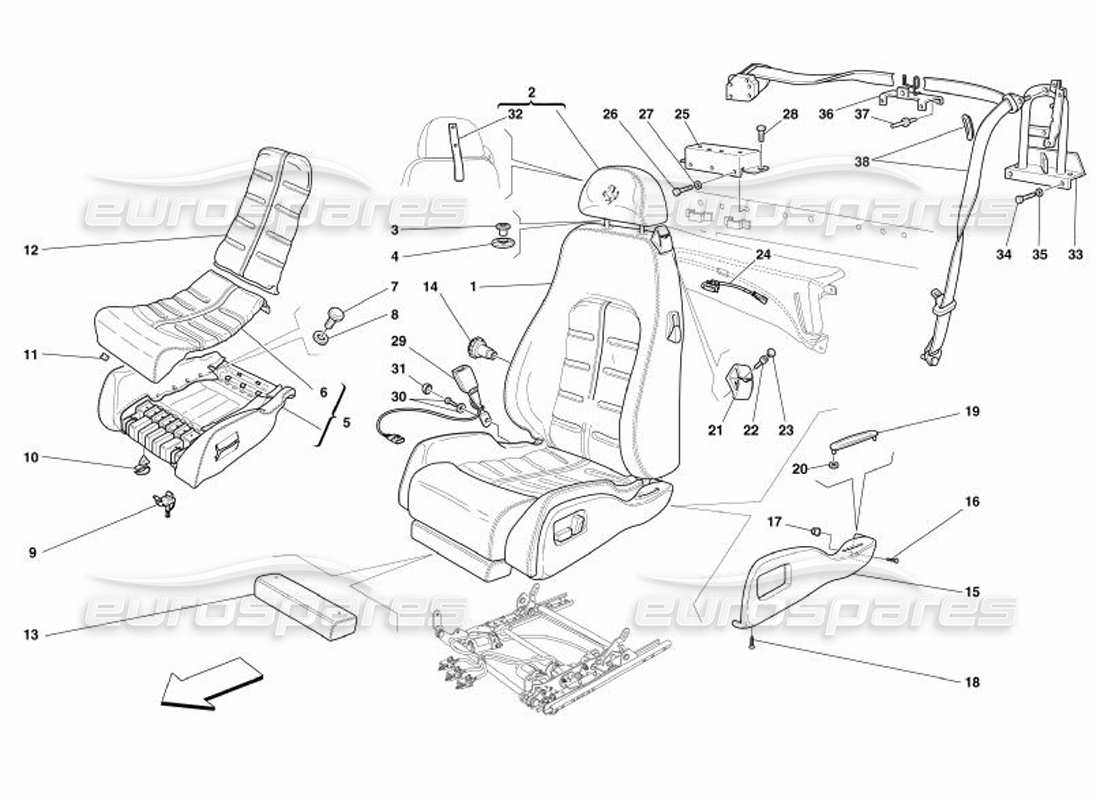 Ferrari 575 Superamerica Electrical Seat - Safety Belts Parts Diagram