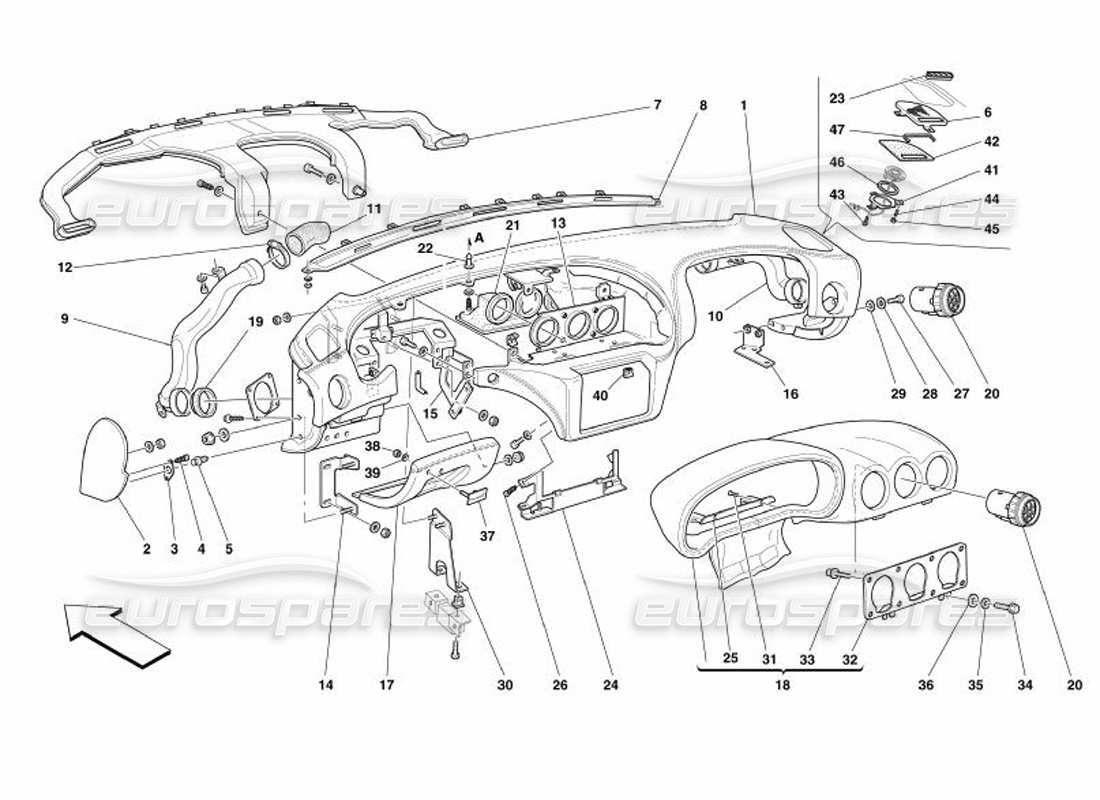 Ferrari 575 Superamerica Instruments Panel Parts Diagram