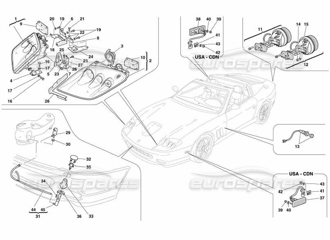 Ferrari 575 Superamerica Front and Rear Lights Part Diagram