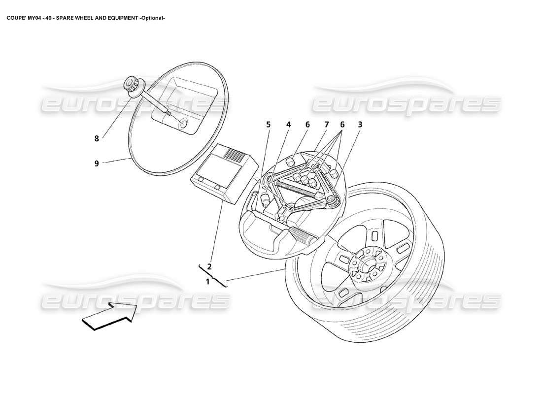 Maserati 4200 Coupe (2004) Spare Wheel and Equipment Optional Parts Diagram