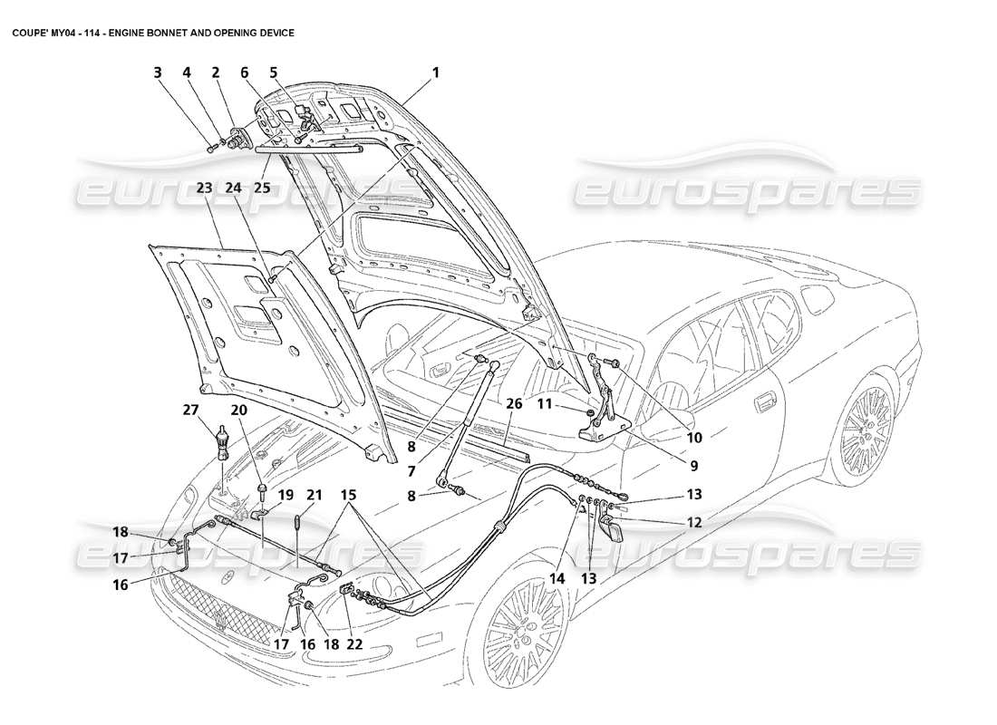 Maserati 4200 Coupe (2004) Engine Bonnet and Opening Device Parts Diagram