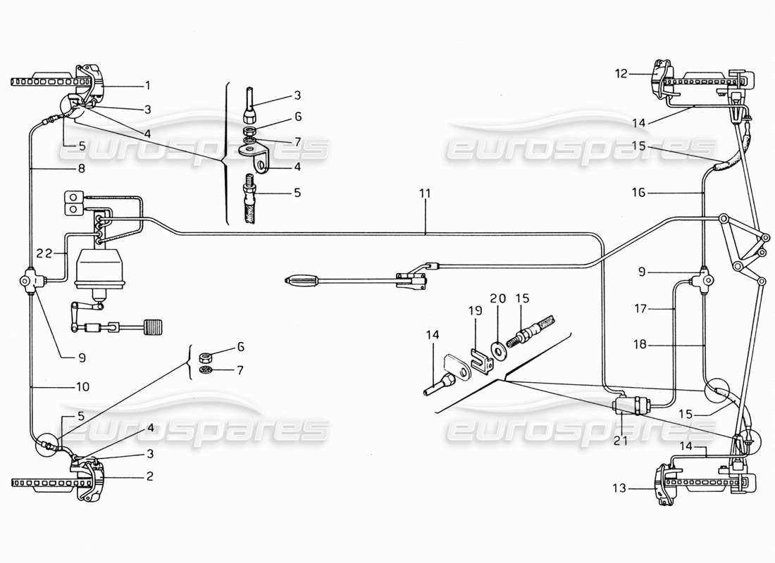 Ferrari 206 GT Dino (1969) Brake Hydraulic Control on Wheels Parts Diagram