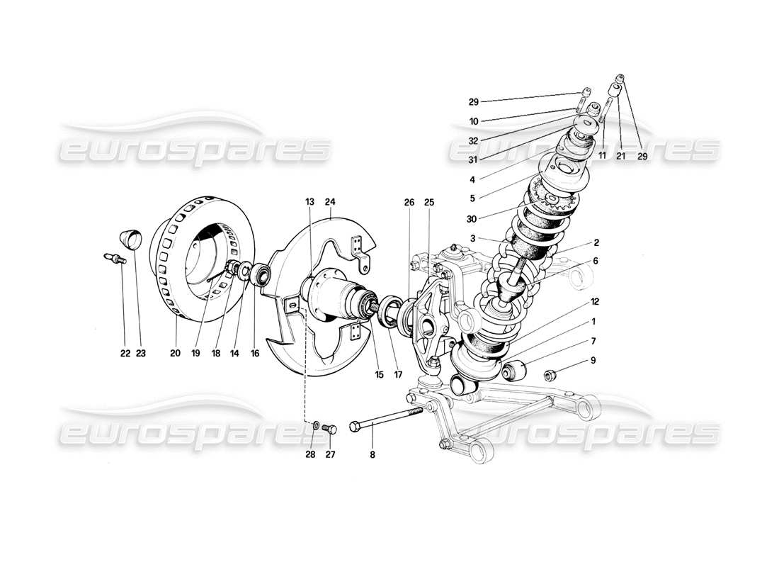 Ferrari 400i (1983 Mechanical) Front Suspension - Shock Absorber and Brake Disc Parts Diagram