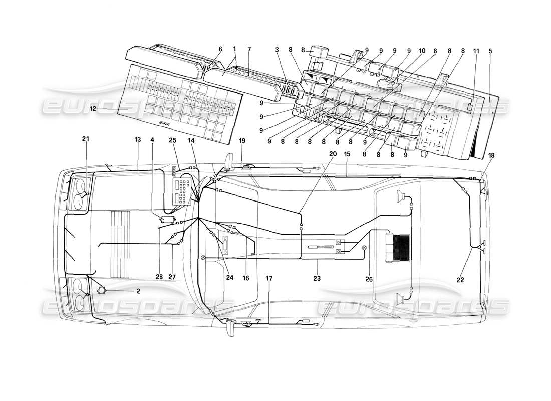 Ferrari 400i (1983 Mechanical) Electrical System, Fuses and Relays Parts Diagram