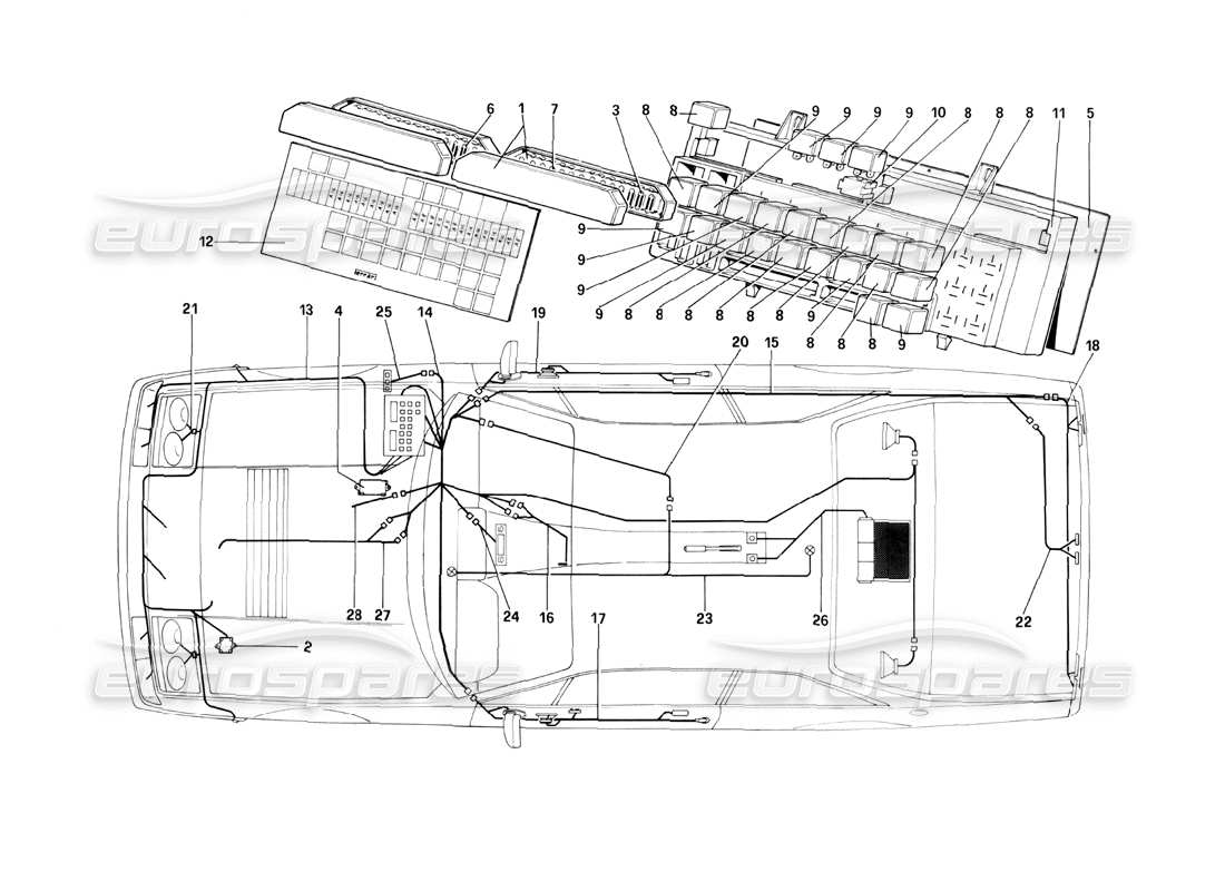 Ferrari 400i (1983 Mechanical) Electrical System, Fuses and Relays Part Diagram