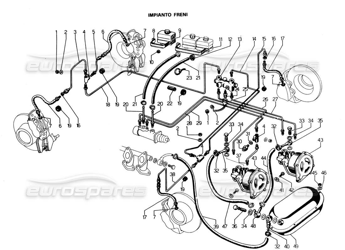 Lamborghini Espada Braking system (Australia, Gran Bret, Irlanda) Parts Diagram