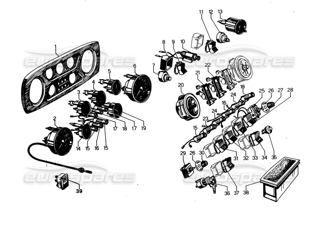 Lamborghini Espada Dashboard Instruments (0 to 750) Parts Diagram