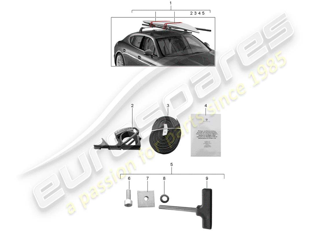 Porsche Tequipment Panamera (2010) SURF BOARD CARRIER Part Diagram