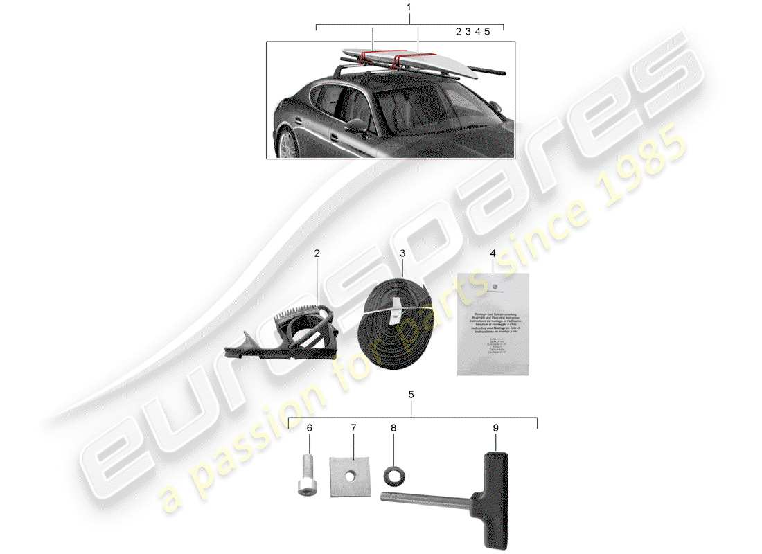 Porsche Tequipment Panamera (2013) SURF BOARD CARRIER Part Diagram