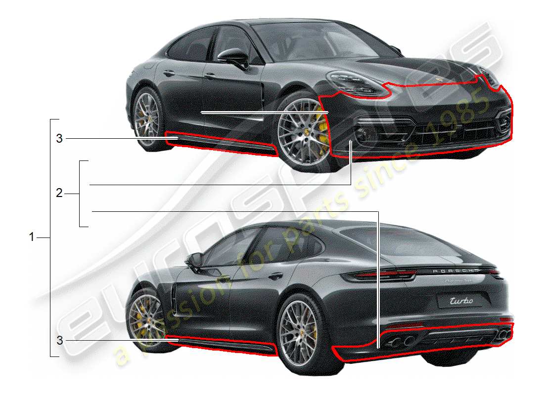 Porsche Tequipment Panamera (2013) Sport Design package Part Diagram