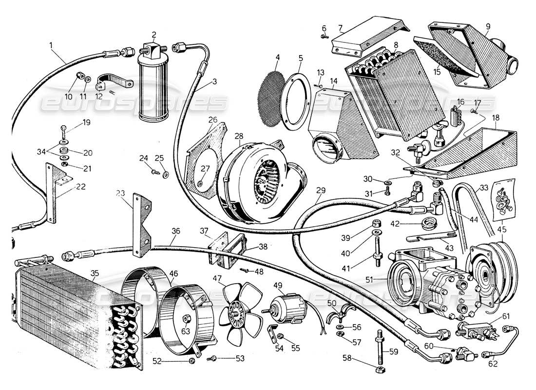 Lamborghini Countach LP400 Air Conditioning Parts Diagram