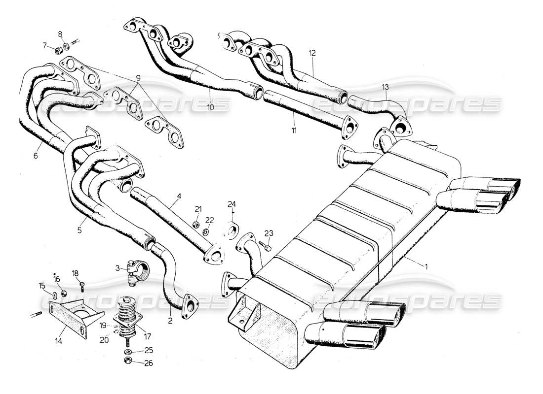 Lamborghini Countach LP400 Exhaust pipes Parts Diagram