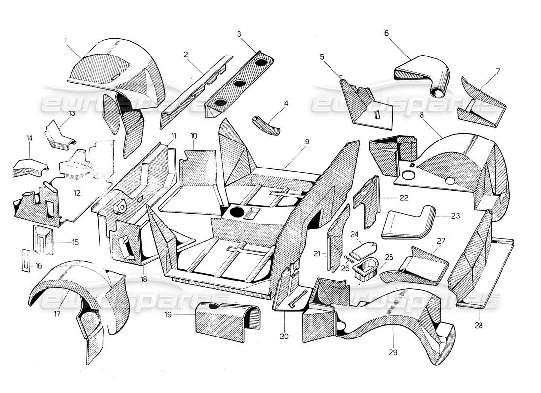 Lamborghini Countach LP400 Fiberglass inner coating Parts Diagram