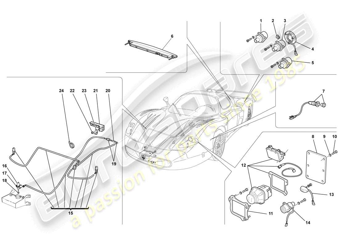 Maserati MC12 Front and Rear Lights Parts Diagram