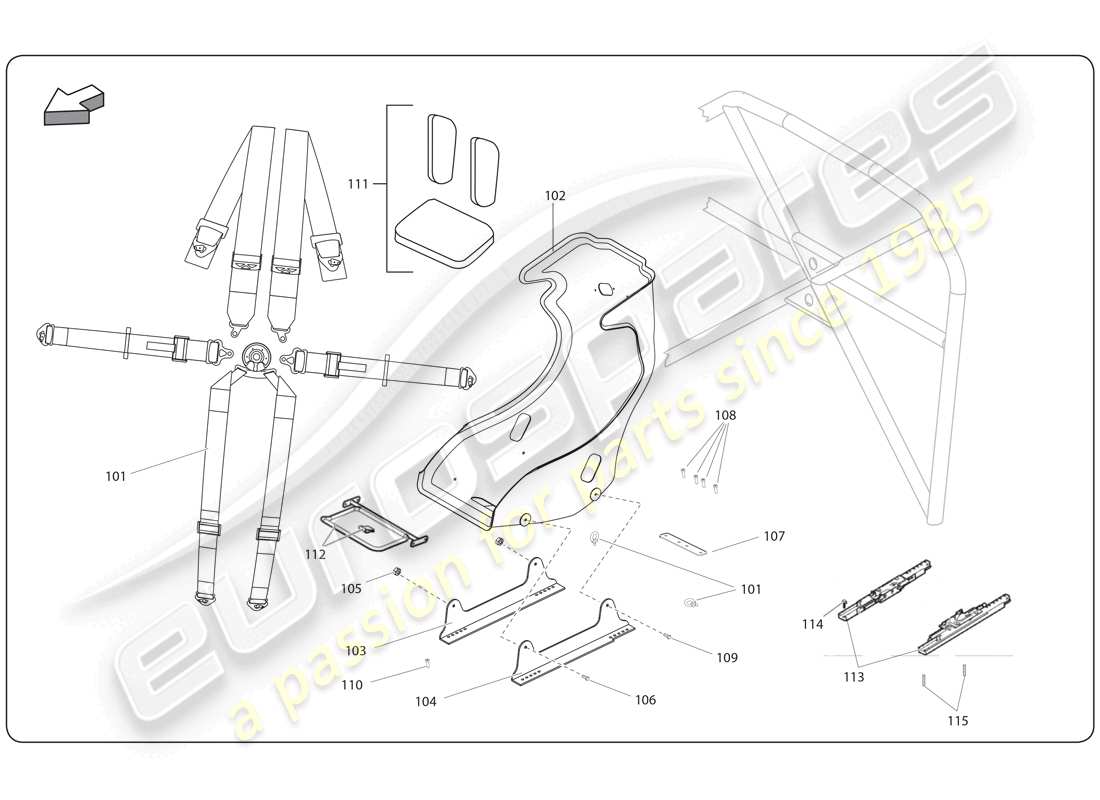 Lamborghini Super Trofeo (2009-2014) SEAT AND SAFETY Part Diagram