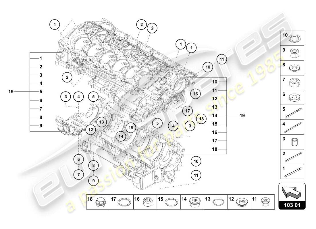 Lamborghini LP720-4 Coupe 50 (2014) engine block Parts Diagram