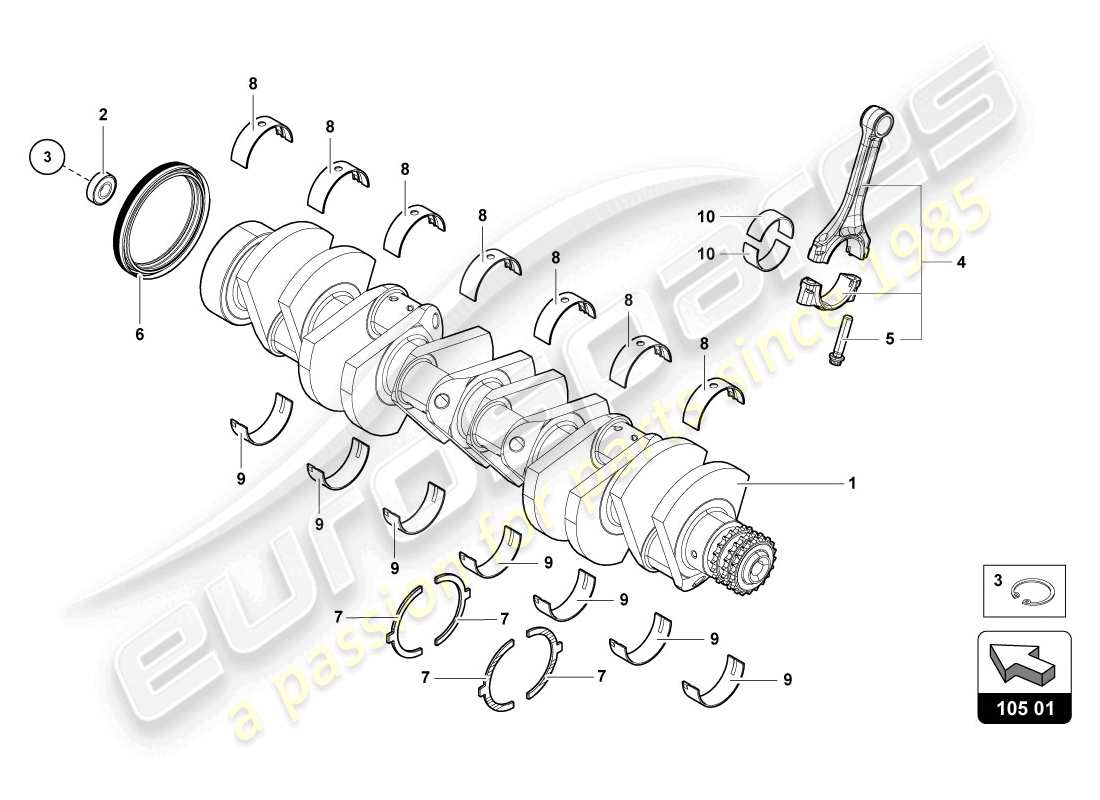 Lamborghini LP720-4 Coupe 50 (2014) crankshaft with bearings Parts Diagram