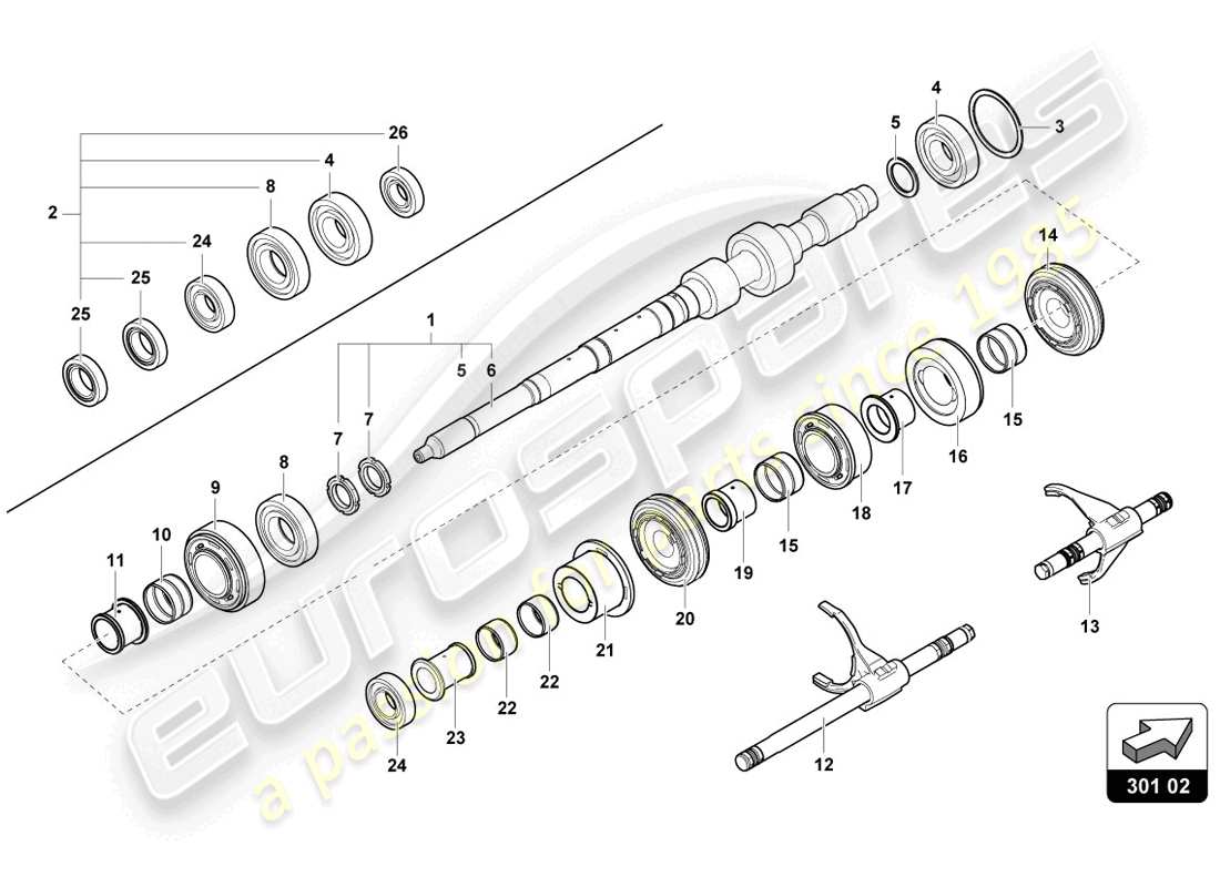 Lamborghini LP720-4 Coupe 50 (2014) REDUCTION GEARBOX SHAFT Parts Diagram