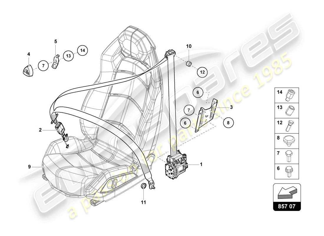 Lamborghini LP720-4 Coupe 50 (2014) 3-POINT SAFETY BELT WITH WARNING CONTACT Parts Diagram