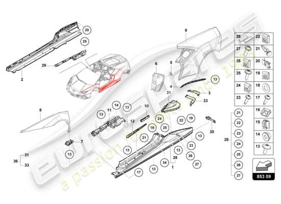 a part diagram from the Lamborghini HURACAN EVO parts catalogue