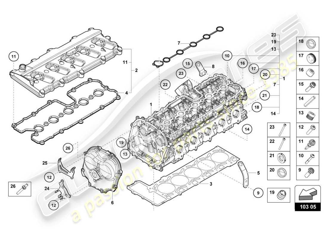 Lamborghini LP610-4 COUPE (2015) COMPLETE CYLINDER HEAD Parts Diagram