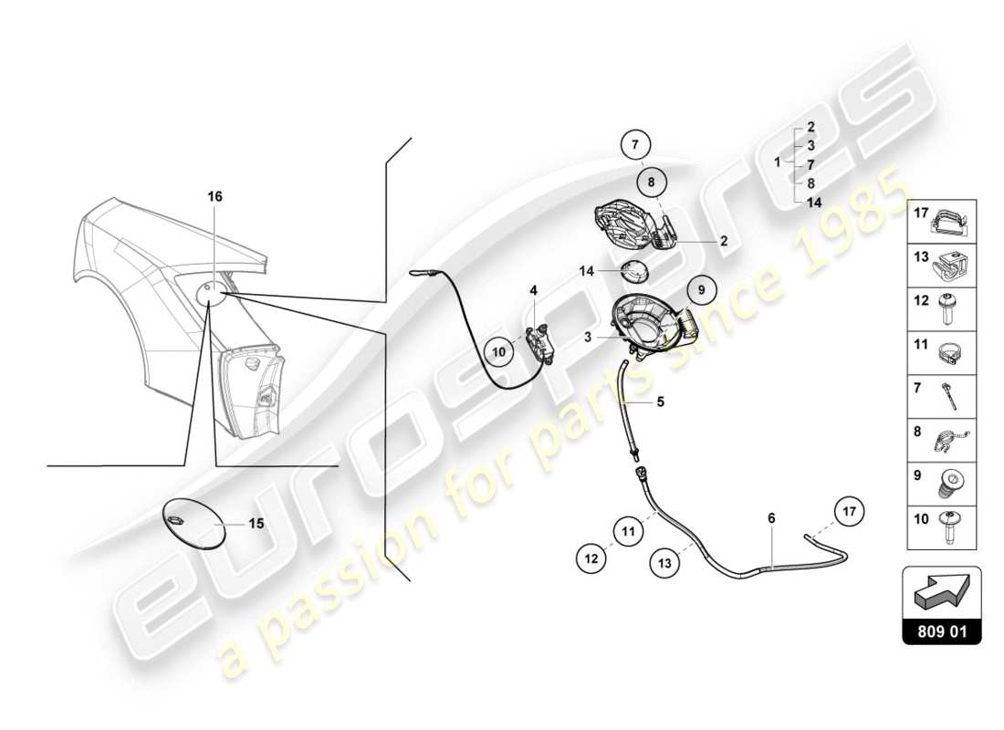 Lamborghini LP610-4 COUPE (2015) FUEL FILLER FLAP Parts Diagram