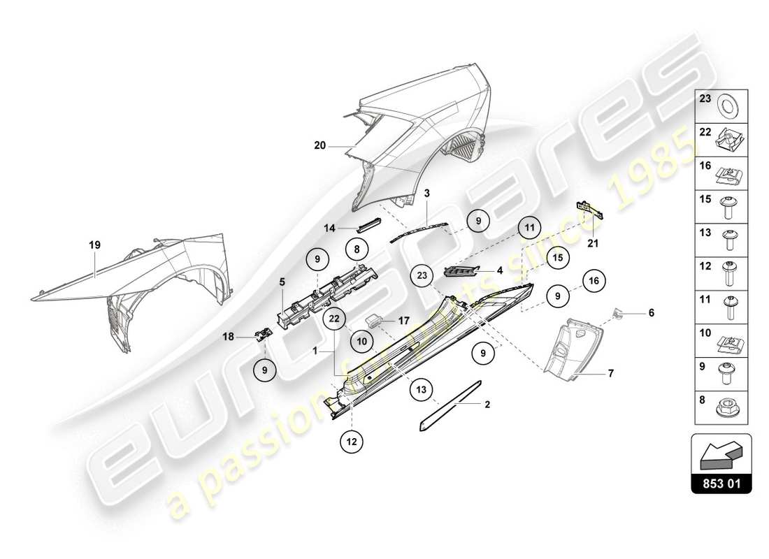 Lamborghini LP610-4 COUPE (2015) LOWER EXTERNAL SIDE MEMBER FOR WHEEL HOUSING Parts Diagram