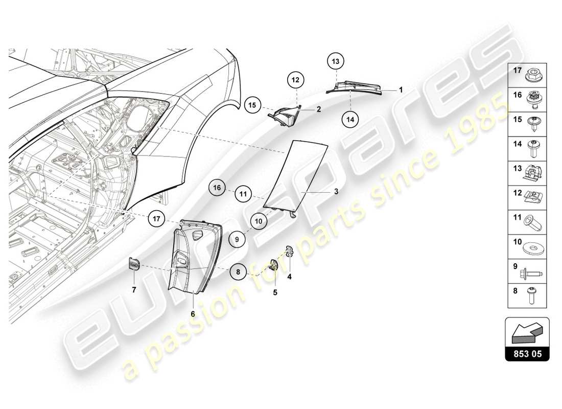 Lamborghini LP610-4 COUPE (2015) COVER PLATE FOR SIDE MEMBER Parts Diagram