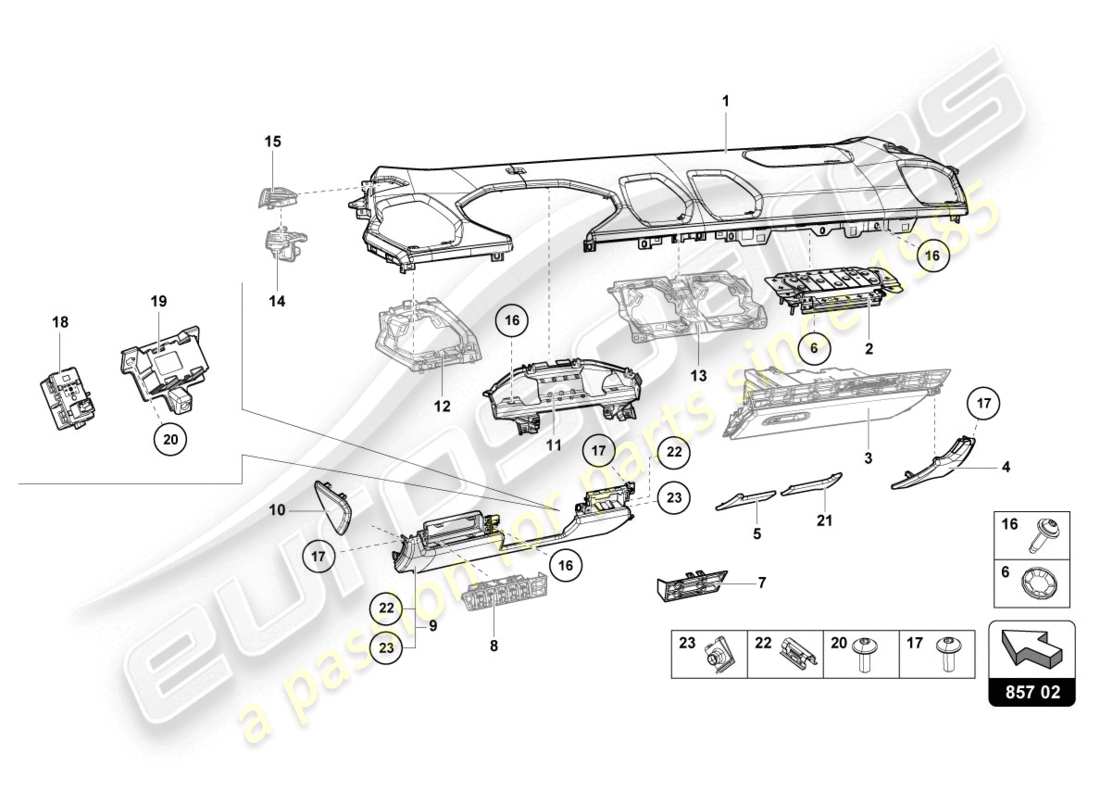 Lamborghini LP610-4 COUPE (2015) INSTRUMENT PANEL TRIM Parts Diagram