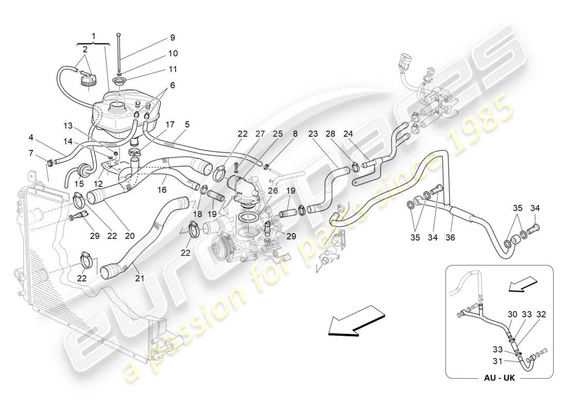 Maserati GranTurismo (2009) cooling system: nourice and lines Part Diagram