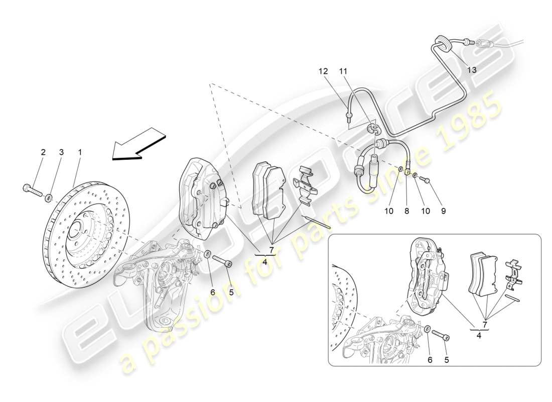 Maserati GranTurismo (2009) braking devices on front wheels Part Diagram