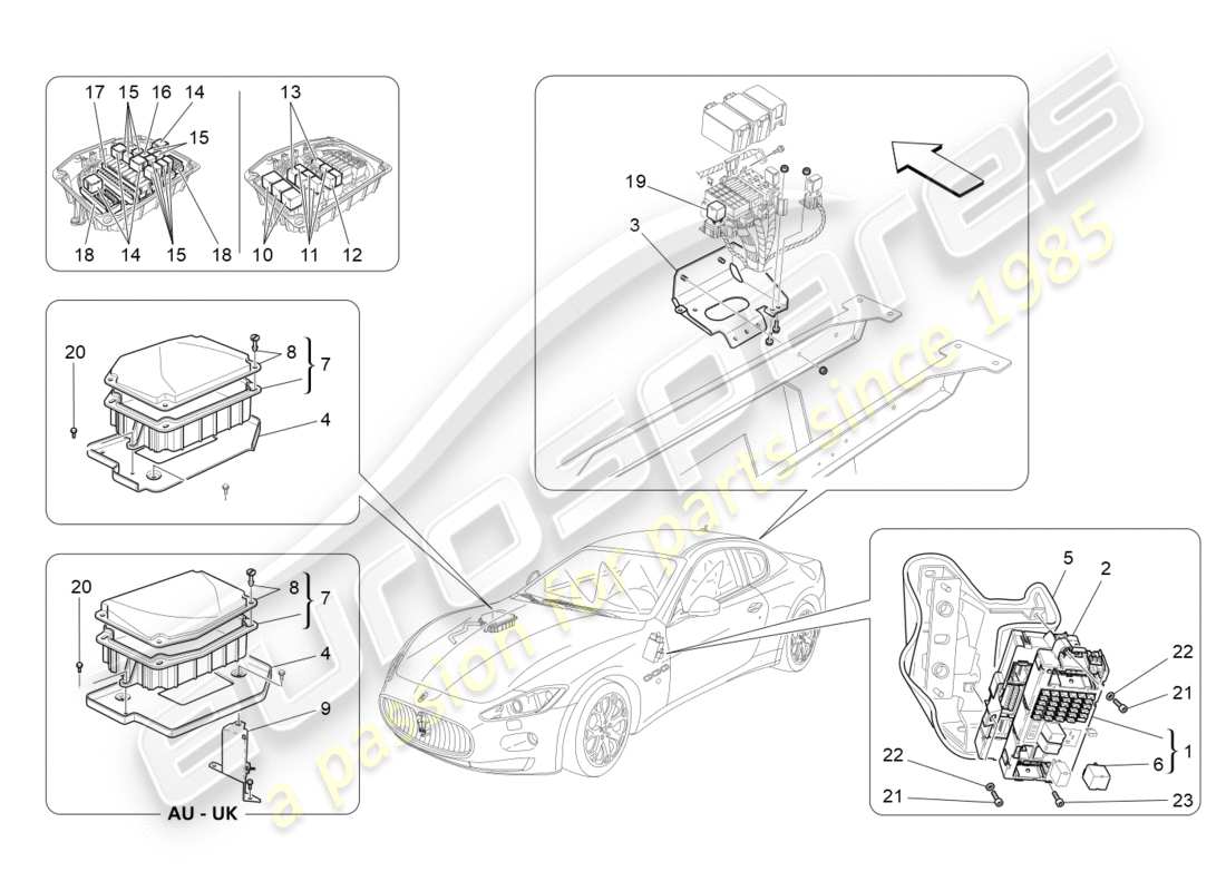 Maserati GranTurismo (2009) relays, fuses and boxes Part Diagram