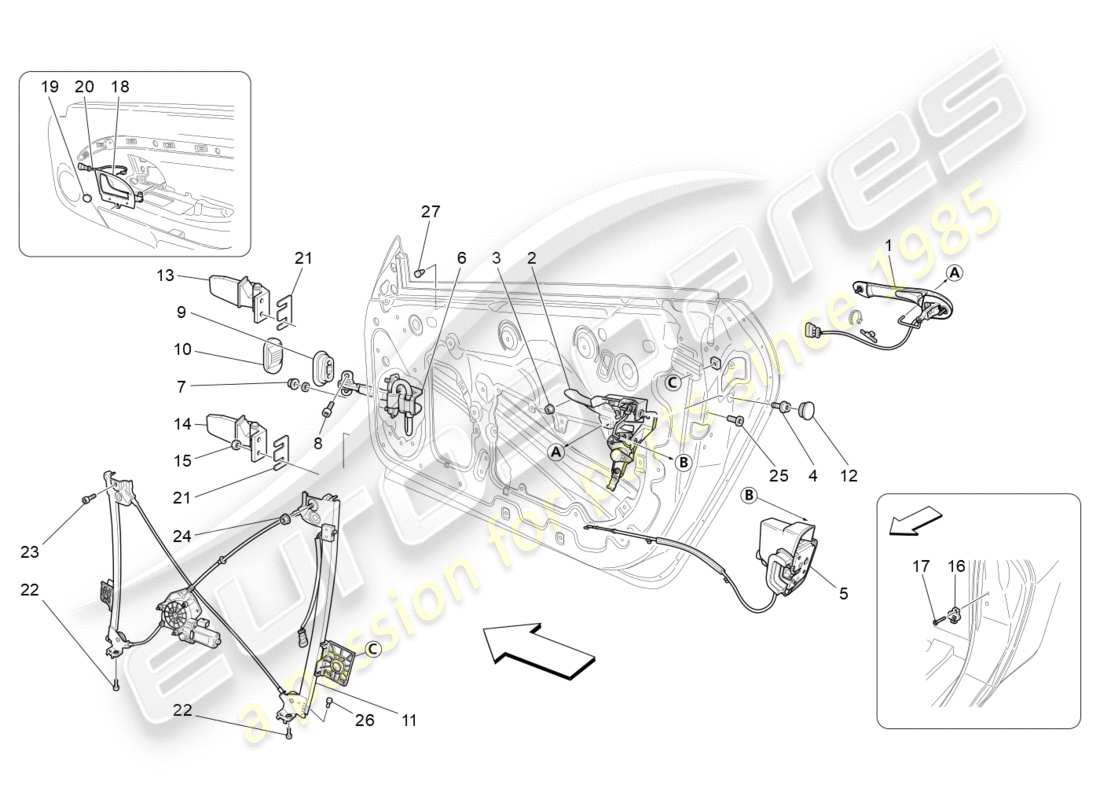 Maserati GranTurismo (2009) front doors: mechanisms Part Diagram