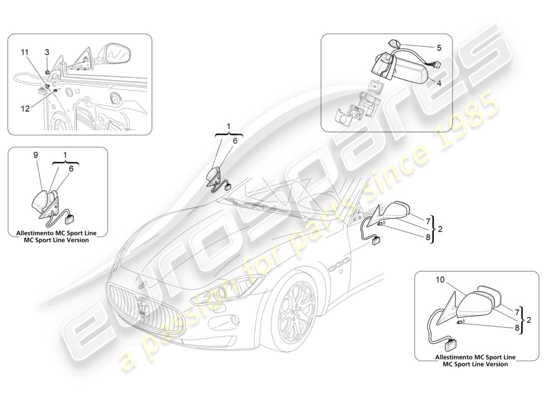 Maserati GranTurismo (2009) internal and external rear-view mirrors Part Diagram