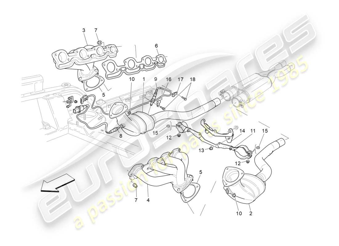 Maserati GranTurismo (2010) pre-catalytic converters and catalytic converters Part Diagram