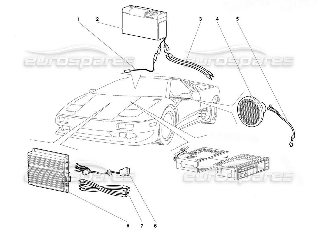 Lamborghini Diablo (1991) Radio Set (Valid for USA Version - September 1991) Parts Diagram