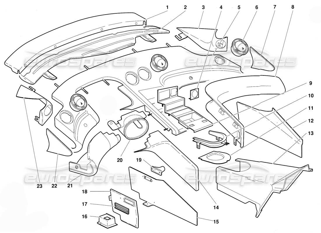 Lamborghini Diablo (1991) Passenger Compartment Trim Parts Diagram