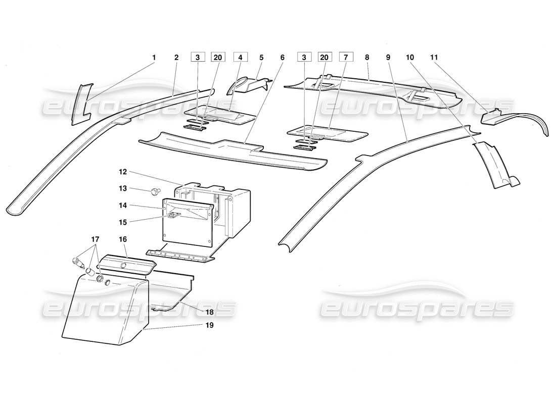 Lamborghini Diablo (1991) Passenger Compartment Trim (Valid for June 1992 Version) Parts Diagram