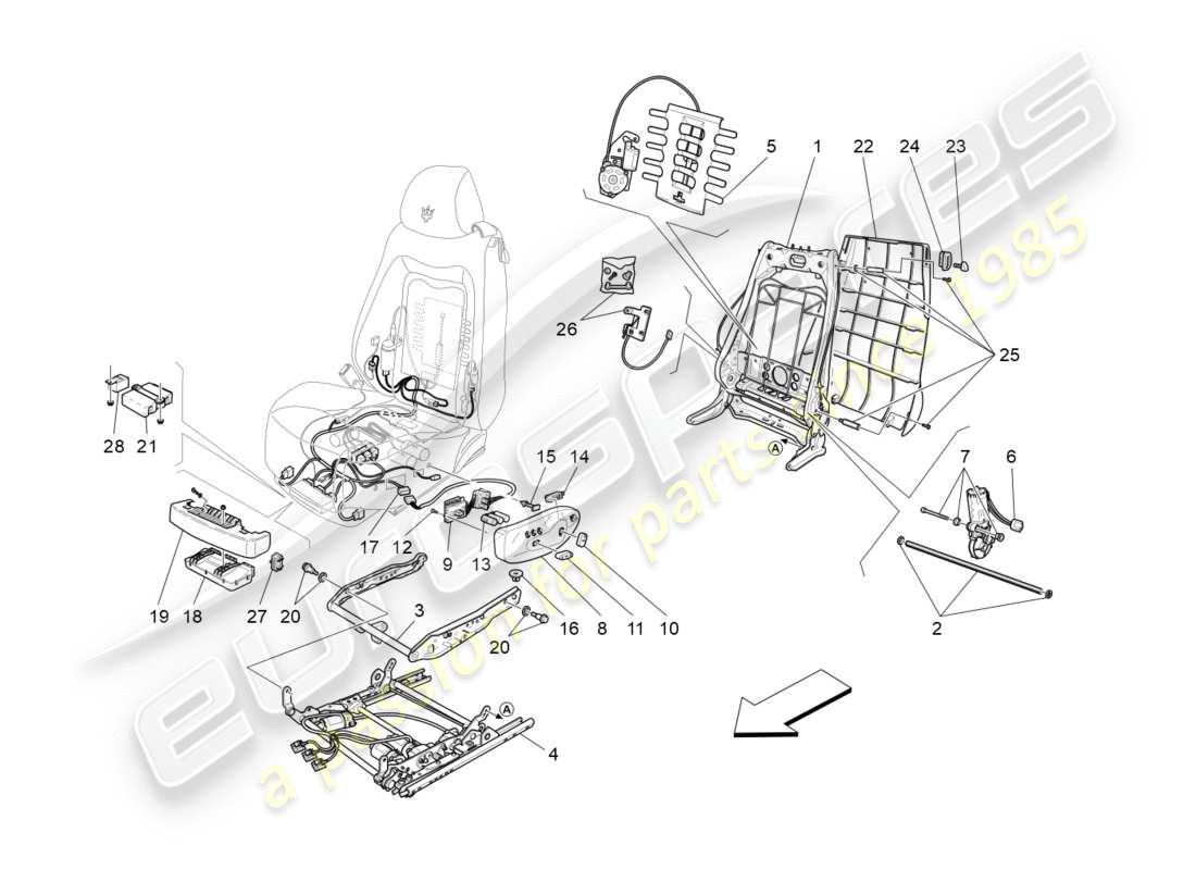 Maserati GranTurismo (2013) front seats: mechanics and electronics Parts Diagram